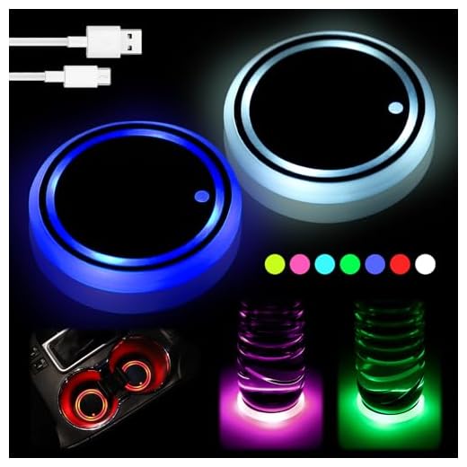 JIZZU LED Auto Untersetzer, 2 Stück LED Becherhalter Lichter, Intelligenter Licht Untersetzer, Universelle LED Getränkehalterleuchten, 7 Farben Luminescent, USB Getränkehalter Licht