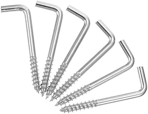 Keple 80mm L Shaped Hook Screws Right Angle Screws (Pack of 10) Zinc Plated Self Tapping 90 Degre Bend Wood Screw, Dresser, Cloth Dryer Square Hooks, Shouldered Wall Hanger, Cup, Picture Hook 5x80 mm
