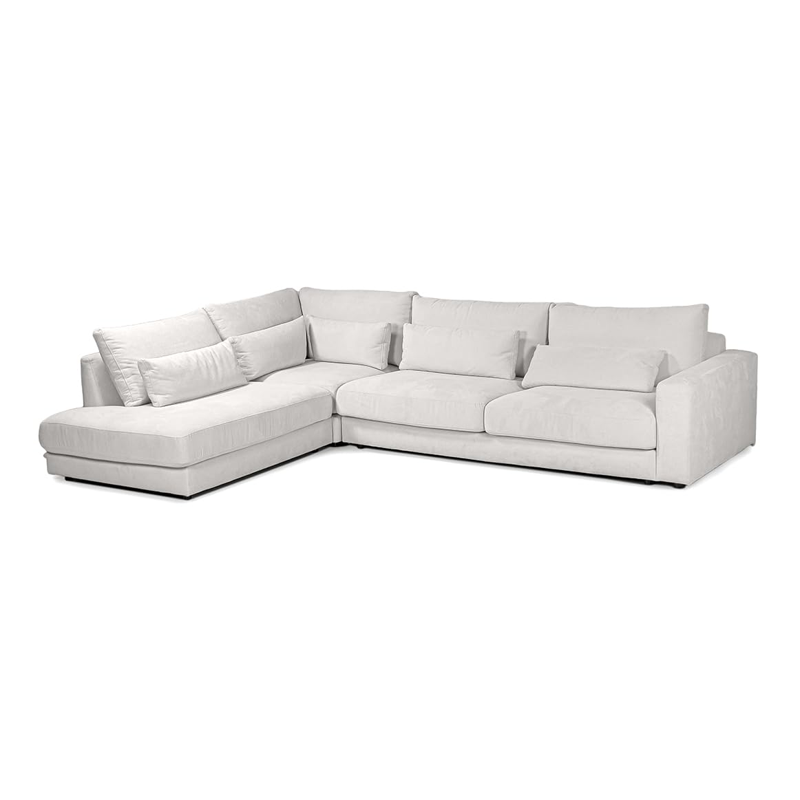 Meubletmoi Divano angolare sinistro grande 5 posti 325 cm in tessuto morbido microfibra bianco avorio comfort soffice e 5 cuscini - Cecile