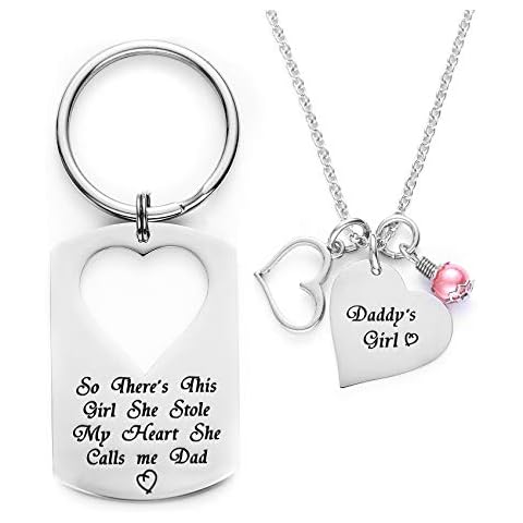 Conjunto de llavero y colgante con forma de corazón de acero inoxidable para padres e hijas Cover