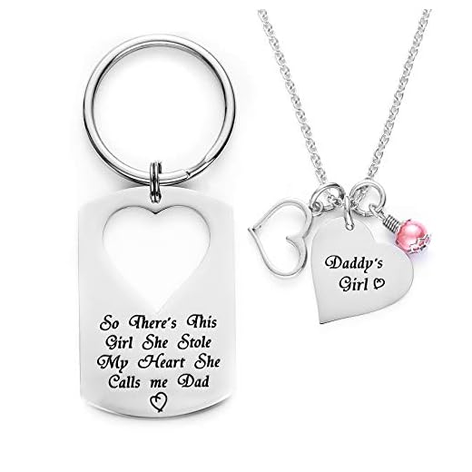 Melix HOME Gåvor till pappa halsband smycken, pappa dotter nyckelring smycken, pappor flicka födelsedag halsband set, There's This Girl Who Stole My Heart She Calls Me Daddy