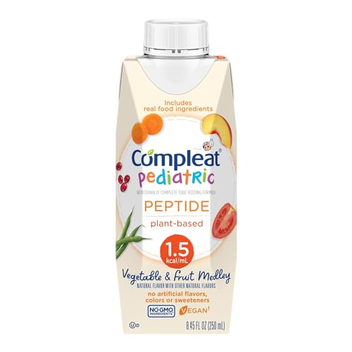 Compleat Pediatric Peptide 250mL, Plant Based Nutritionally Complete Tube Feeding Formula, Unflavored, 24 Pack