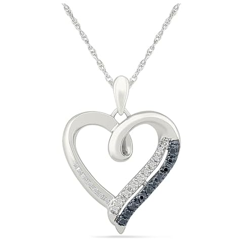 DGOLD Sterling Silver Black & White Round Diamond in Heart Pendant (1/10 cttw) Cover