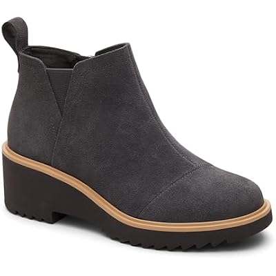 TOMS Women's Maude Wedge Boot, Leather Upper, OrthoLite Insole, Side Zip, Lightweight