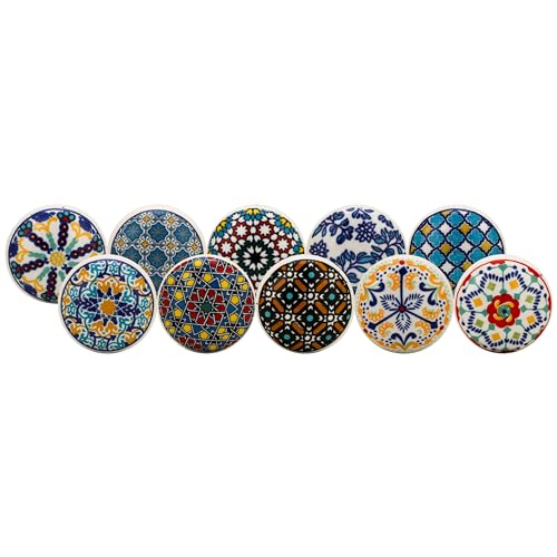 Image of Craft Trade Knobs for Cabinets and Drawers Assorted Blue Mandala Vintage Ceramic Door Knob Kitchen Furniture Pull Handles Cupboard for Wardrobe Home Interior Décor - Pack of 10