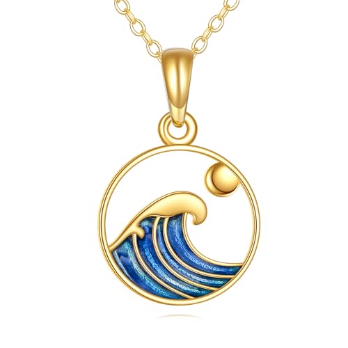 KECHO 14k Soild Gold Mountain Necklace for Women Opal Sunset Mountain Necklace Sun Wave Necklace Mustard Seed Pendant Christian Jewelry Birthday Mothers Day Gifts for Mom Friends