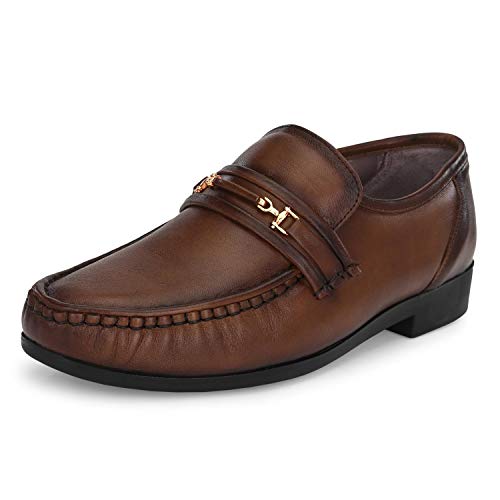 Image of HITZ Men's Brown Leather Slip-On Comfort Shoes