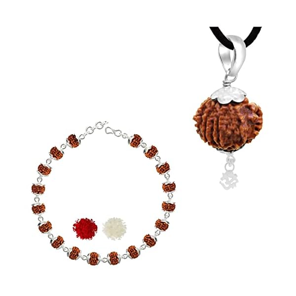 Njels™ 925 Hallmarked Handmade Dual Wire Silver Rudraksha Rakhi for Brother Silver Bracelet for Men with Extension Chain | Rakhi for Brother (6.5 MM Natural Beads) (Brown Colour)