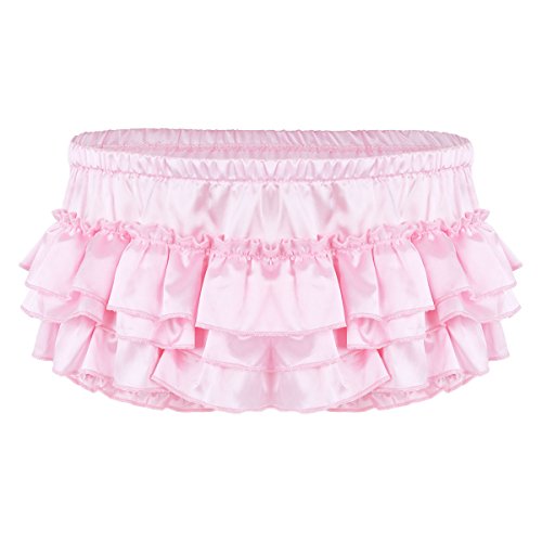 Men's Shiny Satin Frilly Ruffled Briefs Sissy Crossdress Bloomer Tiered Skirted Panties3