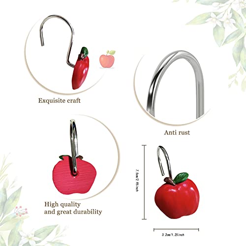 Gracelife Apple Shower Curtain Decorative Hooks,Set Of 12 Rust-Proof Shower Curtain Rings For Bathroom,Multi-Functional Hooks Hangers (Red Apple) #TOP1