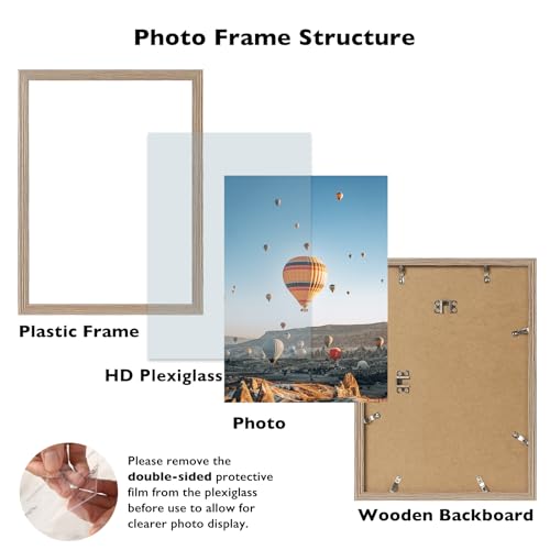 Image of JCJMY 11x16 Picture Frame Rustic Brown for Wall Hanging, Wall Mounting Horizontally or Vertically, 11 x 16 Wall Gallery Poster Photo Frame with Shatter Resistant Plexiglass, Rustic Brown