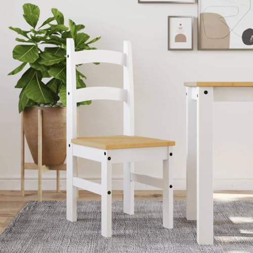 Ordellia Chaises à Manger Lot de 2 Blanc en Bois de pin Massif Finition Cire de Miel, 40 x 46 x 99 cm, sièges Dossier, 110 kg, Cuisine Salle à Manger Repas