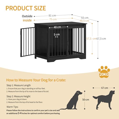 Hzuaneri Hundekäfig Möbel, 81cm hundebox für zuhause, Schiebetüren, 2 Türen, Moderne hundebox Holz Indoor für kleine/mittlere Hunde, Hundekäfig für Zuhause, 81 x 55 x 67,5cm, Schwarz DFC83604B