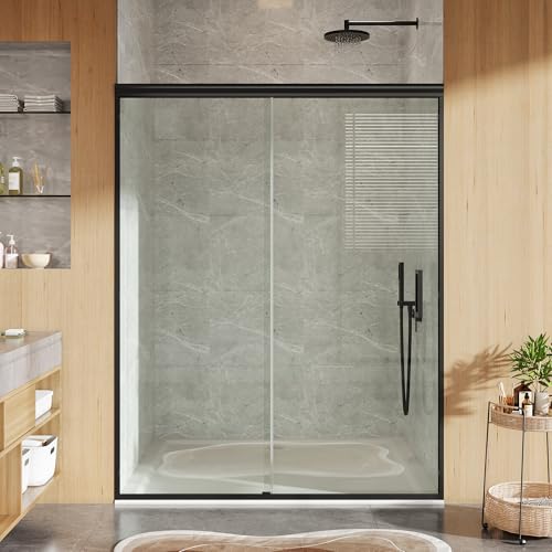 Image of Framed Bypass Shower Door 44-48 inch Wx72 inch H, Aluminum Structure with Dual Sliding Panels, 6mm Coated Tempered Glass, Matte Black Finish, Space-Saving Easy-Glide Bathroom Door