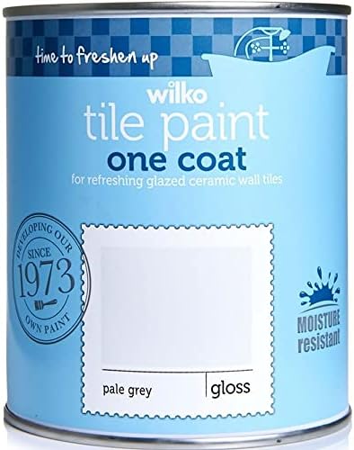 wilko One Coat Pale Grey Tile Gloss Paint, Glazed Ceramic Tiles Paint, Moisture Resistant Tile Gloss Paint, One Coat Tile Gloss Paint, 750ml