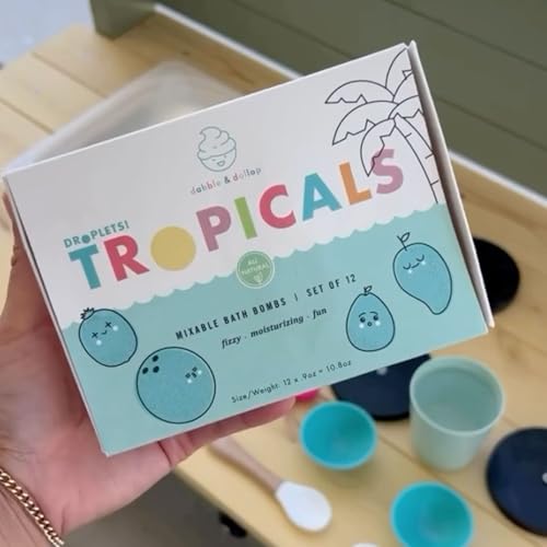 Image of Dabble & Dollop Bath Bombs, 100% Natural Bath Bombs for Kids, Tropical Scents - USA Made, Moisturizing & Fun Droplets, Paraben & Sulfate Free, Vegan, Gluten-Free, Tear-Free (Set of 12)
