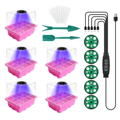 Seedling Starter Kit - with High Humidity Control Dome - Seedling Tray LED Grow Lights Set - for Gardening Balcony Farming Classroom Projects Home Gardeners Urban Farmers