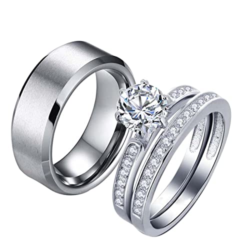 Couple Rings His Her Wedding Ring Sets Matching Rings White Gold Plated Aaa Cz Ring Titanium Men Ring #TOP28