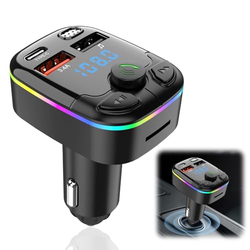 Transmetteur FM Bluetooth Voiture, Allume Cigare Bluetooth 5.3 Émetteur Radio, Charge Rapide USB Type-C 5V/3.1A, Radio Lecteur de Musique MP3, Appels Mains Libres, Support Carte TF/USB