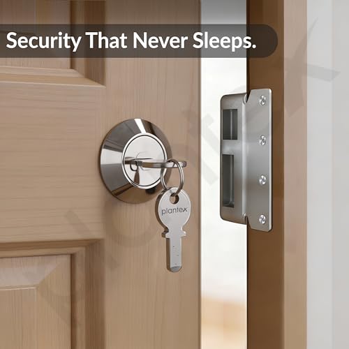 Image of Plantex Heavy Duty Night Latch Door Lock with Key & Knob for Main Door /Twinbolt Lock for Home,Hotel,Office /Deadbolt Lock with 5-Years Warranty (Satin White & Chrome)