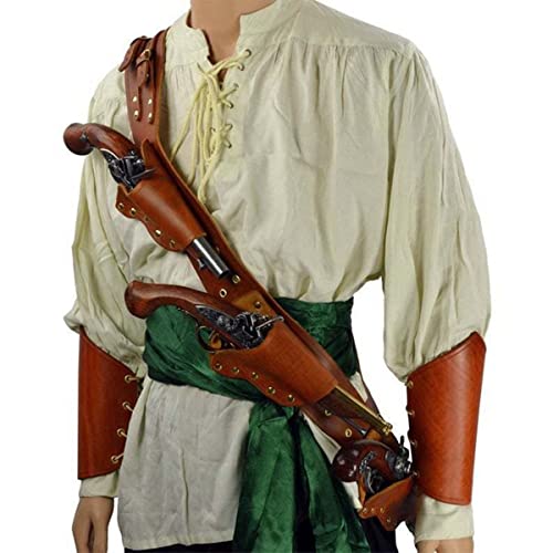 Bnjghcug Funda De Pistola Doble De Hombro Único Medieval - Pistola Steampunk De Cuero Sintético Funda De Pistola De Chispa Correa De Hombro Ajustable - Cosplay De Pirata De Traje Larp,Marrón Cover