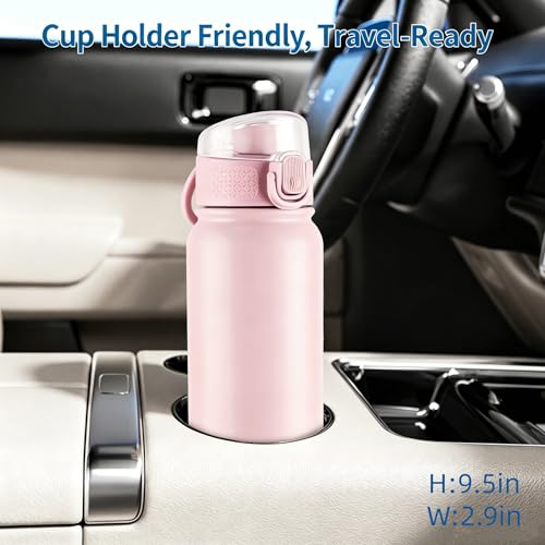 Image of GOPPUS Insulated Water Bottle 20oz Stainless Steel BPA-Free Sports Bottle Ideal for School and Travel Silicone Spout Lid Prevents Leaks, Sweat, and Dust (Soot powder)