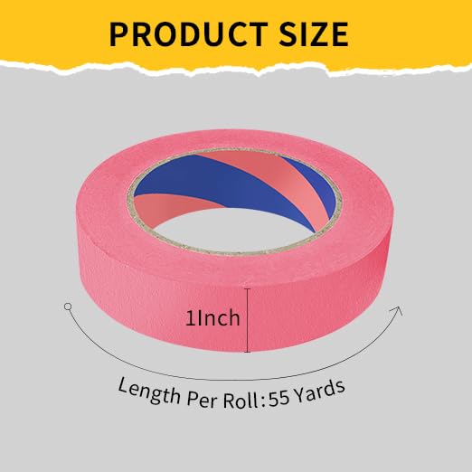 Image of Painters Tape, 1 inch x 55 Yards x 2 Rolls Pink Painters Masking Tape for Indoor and Outdoor Use, Medium Adhesive Paint Tape for DIY Crafts, Arts, Painting, Easy Removal