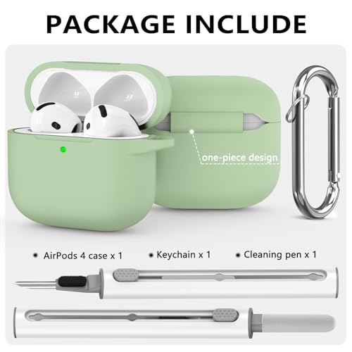 Image of Ljusmicker for AirPods 4 Case 2024 with Cleaner Kit,Pastel Green | Soft Silicone Protective Cover for Apple AirPods 4th Generation Case with Keychain for Women Men,Shockproof