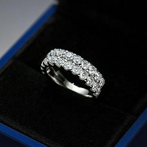 Ssjewel 3.40 Ct Round Cut Diamond Classic Double Row Engagement Band Rings For Women's 14K White Gold Plated Wedding Band 925 Sterling Silver Handmade Anniversary Rings Customized Promise Gift For Her #TOP1