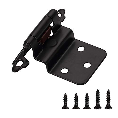 Furniware 30Pcs 3/8\" Inset Hinges,Face Mount Self Closing,Kitchen Cabinet Door Hinges,Overlay Decorative,Matte Black