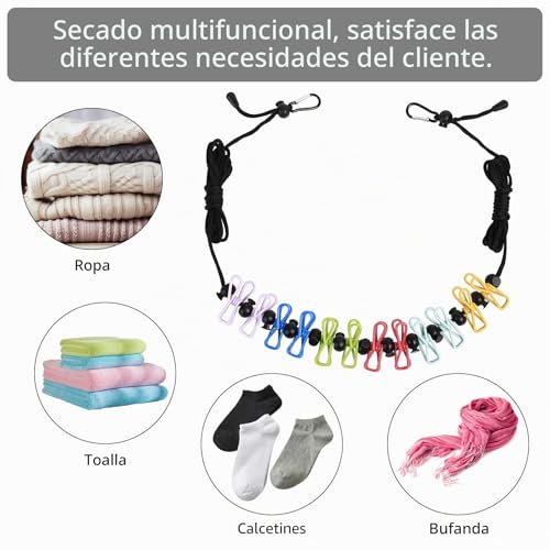 Miniatura 3 de Tendedero Portátil Para Camping, Tendedero Retráctil De 4 Metros, Con Pinzas De La Ropa, Ajustable Con 12 Clips Para Viajes, Balcón, Vacaciones, Al Aire Libre