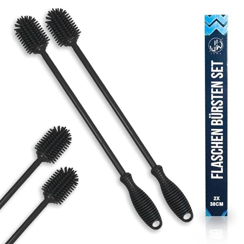 JAWAonline Set de 2 Cepillos Enjuagadores 38cm - Cepillo para Botellas Silicona Suave y sin arañazos - Cepillo Flexible Limpia Botellas - Cepillo Limpiador para Botellas Pequeñas y Grandes