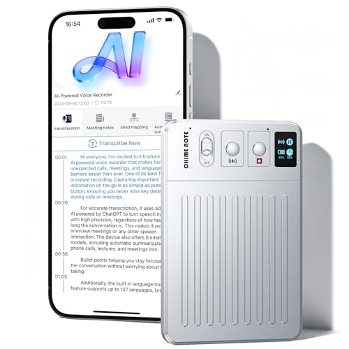 Image of AI Voice Recorder Call Chatgpt, Digital Voice Recorder Support Free Audio Transcription and Text Summary,App Control,107 Languages, 60H Recording, Applicable to Lecture, Meeting, Class, Interview, etc