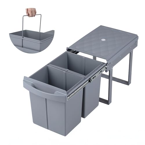 LIFEZEAL Poubelle de Cuisine 40 L, Poubelle de Tri Sélectif Encastrable Coulissante pour Meuble Bas, Système de Tri des Déchets pour Cuisine avec 2 Seaux...