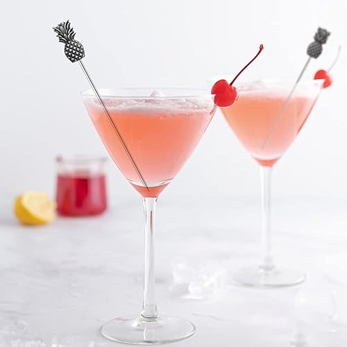 Miniatura 6 de Juego de 9 palillos de cóctel de Martini reutilizables de aceituna para adornar brochetas de frutas (plata antigua)