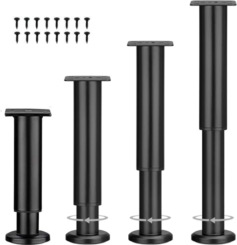 LJMbed Set of 4 Industrial Round Carbon Steel Furniture Feet, Height Adjustable 8-42cm, Black, 800kg Capacity