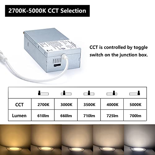 Popanu Led-Canless Downlight Recessed Lighting 4-Inch 5 Cct Adjustable Dimmable Recessed Lights Fixture With Junction Box, Ceilling Light With Junction Box, 2700-5000K, 9W, Black Finish, 6 Pack #TOP1