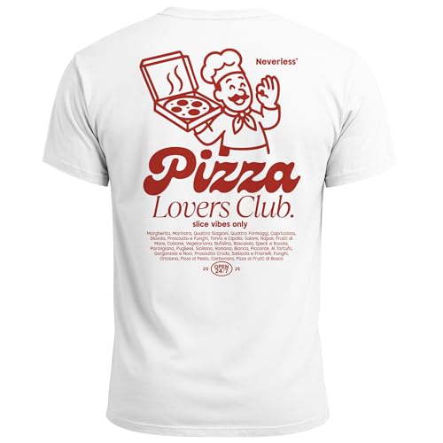 Neverless® Herren T-Shirt Backprint Pizza Lovers Club Printshirt Grafikshirt Fashion Streetstyle Baumwolle Weiss M