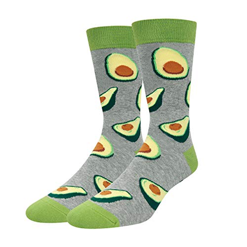Men's Novelty Avocado Crew Socks in Grey, Crazy Funny Cool Fruit