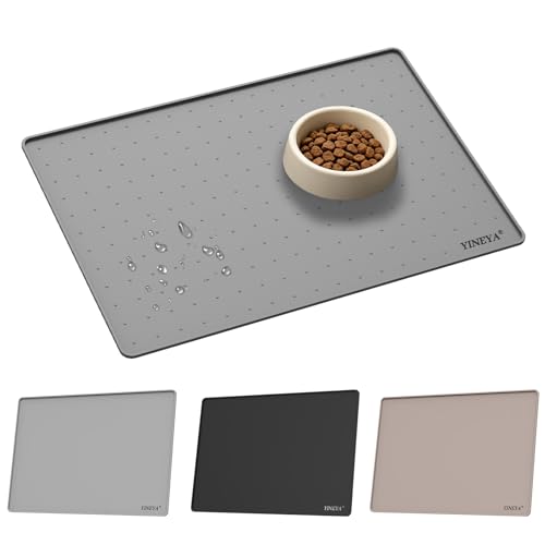 YINEYA - Tappetino Per Ciotola Per Cani E Gatti, Tappetino in silicone Anti-fuoriuscita, Impermeabile E Antiscivolo, Con Bordi Rialzati, Resistente, 46 X 31 cm, Bronzo