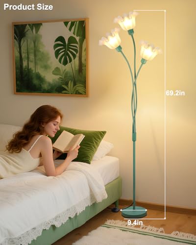 Image of Lightdot Flower Floor Lamp for Living Room Modern Tree Floor Lamp with DIY Branch Goosenecks, Green 3-Light Standing Lamp with Bulb&b5Lbs Heavy Base for Bedroom /Kids Room /Sofa Beside /Corner Decor
