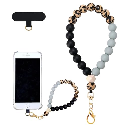 Mezrkuwr Cinturino da polso con perle di silicone, cordino per cellulare con cordino, elastico a mano libera, per la maggior parte degli smartphone