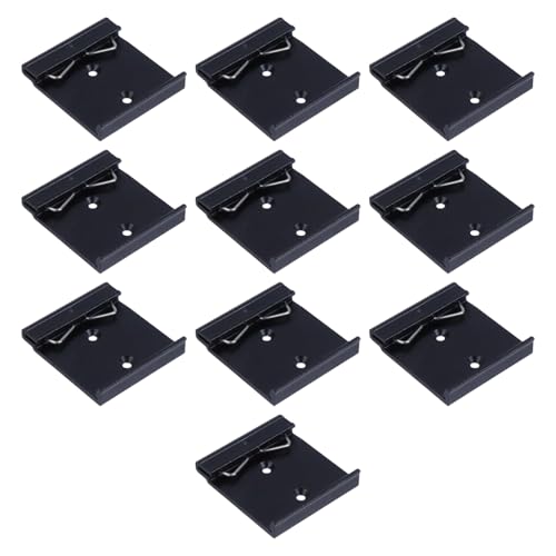 Image of 35mm DIN Rail Mounting Clips, 1.7 Inch Width Universal Aluminum Alloy Fixed Clamps with M3 Countersunk Holes for Relays, Switches, Ethernet, Solid State Devices, 10Pcs Black