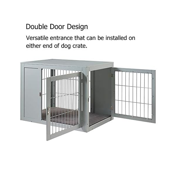 unipaws-Furniture-Style-Dog-Crate-End-Table-with-Cushion-Wooden-Wire-Pet-Kennels-with-Double-Doors-Medium-and-Large-Dog-House-Indoor-Use Wooden Wire Pet Kennels with Double Doors