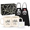 Mr and mrs est 2025 mug and apron set bridal shower gifts wedding engagement gifts for couples for couple his and her gifts funny kitchen gifts for couples  urban country home decor