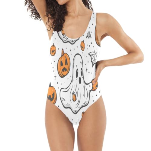 Maillot de bain une pièce tenue de plage mère fille à motif citrouilles blanches