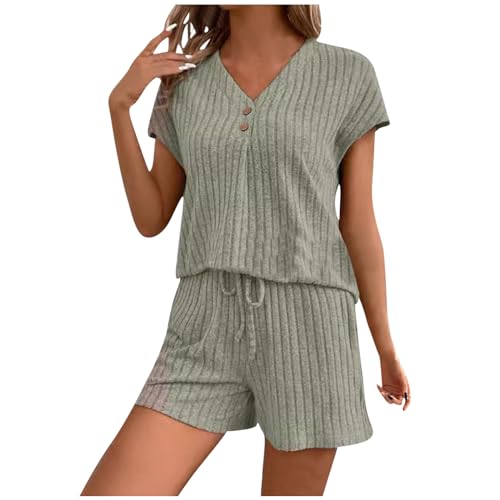 Survêtement tricoté côtelé femme avec short réglable à poches