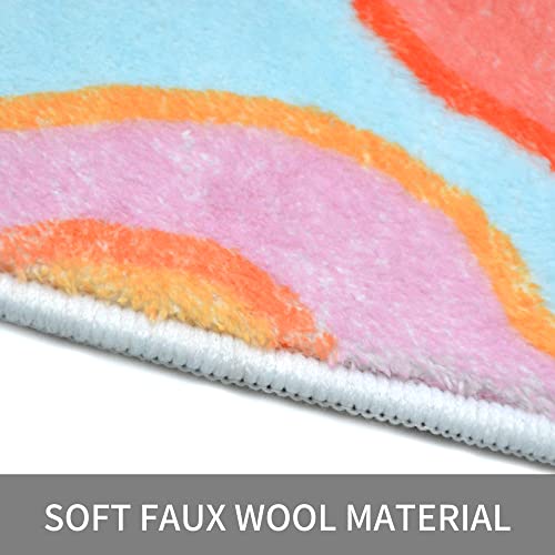 Image of Zeeinx Rainbow Modern Area Rug (2' x 3'), Faux Wool, Non-Slip, Machine Washable, Bathroom, Bedroom Rug