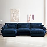 SoarTalent 130' Modern Oversized Modular Sectional Sofa 3-Seater U-Shaped Cloud Sleeper Couch with 2 Ottomans, Pillows and Overthick Cushion for Living Room,Home Theater,Apartment,Velvet,Blue