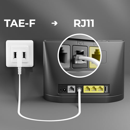 deleyCON 10m Telefonkabel TAE-F Stecker auf RJ11 Stecker Int. Norm 6P4C Flachkabel Analoge Endgeräte an TAE-F Telefondose Telefon Fax Modem Router Anrufbeantworter Weiß